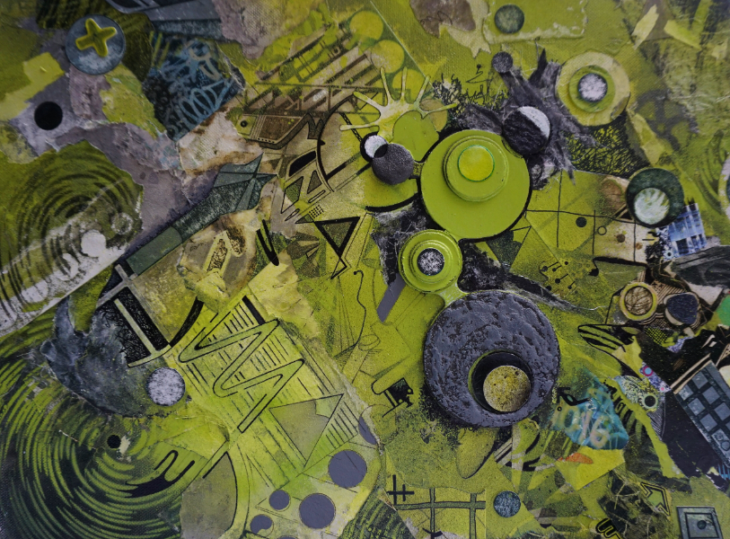 Docklands - Art work in mixed media and spray paint on canvas by Kirsten Mortimer